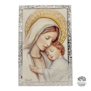 Sacred Painting "Madonna and Child" in MDF with Silver Frame